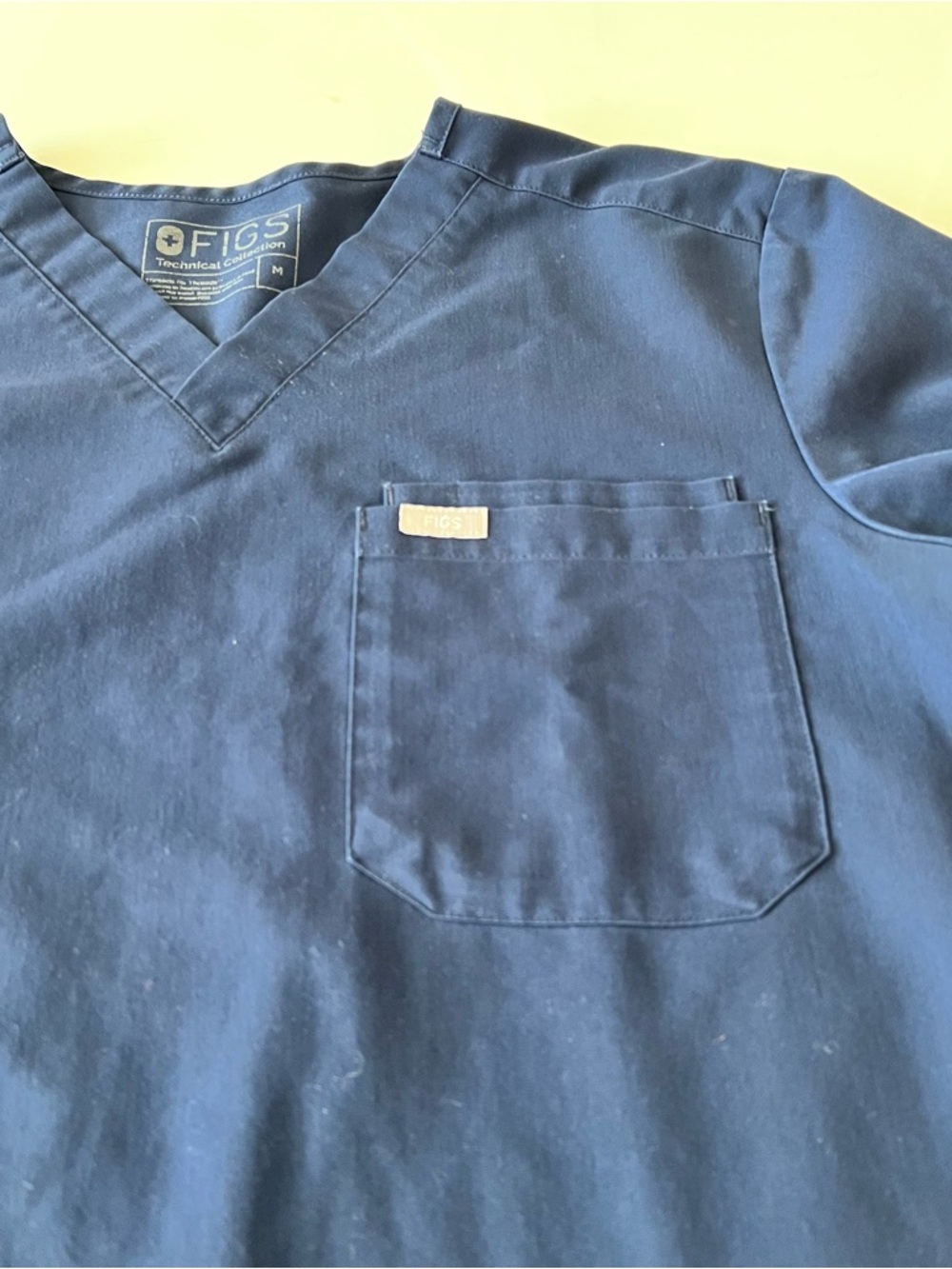 Figs Men's Navy V-Neck Top with Chest Pocket